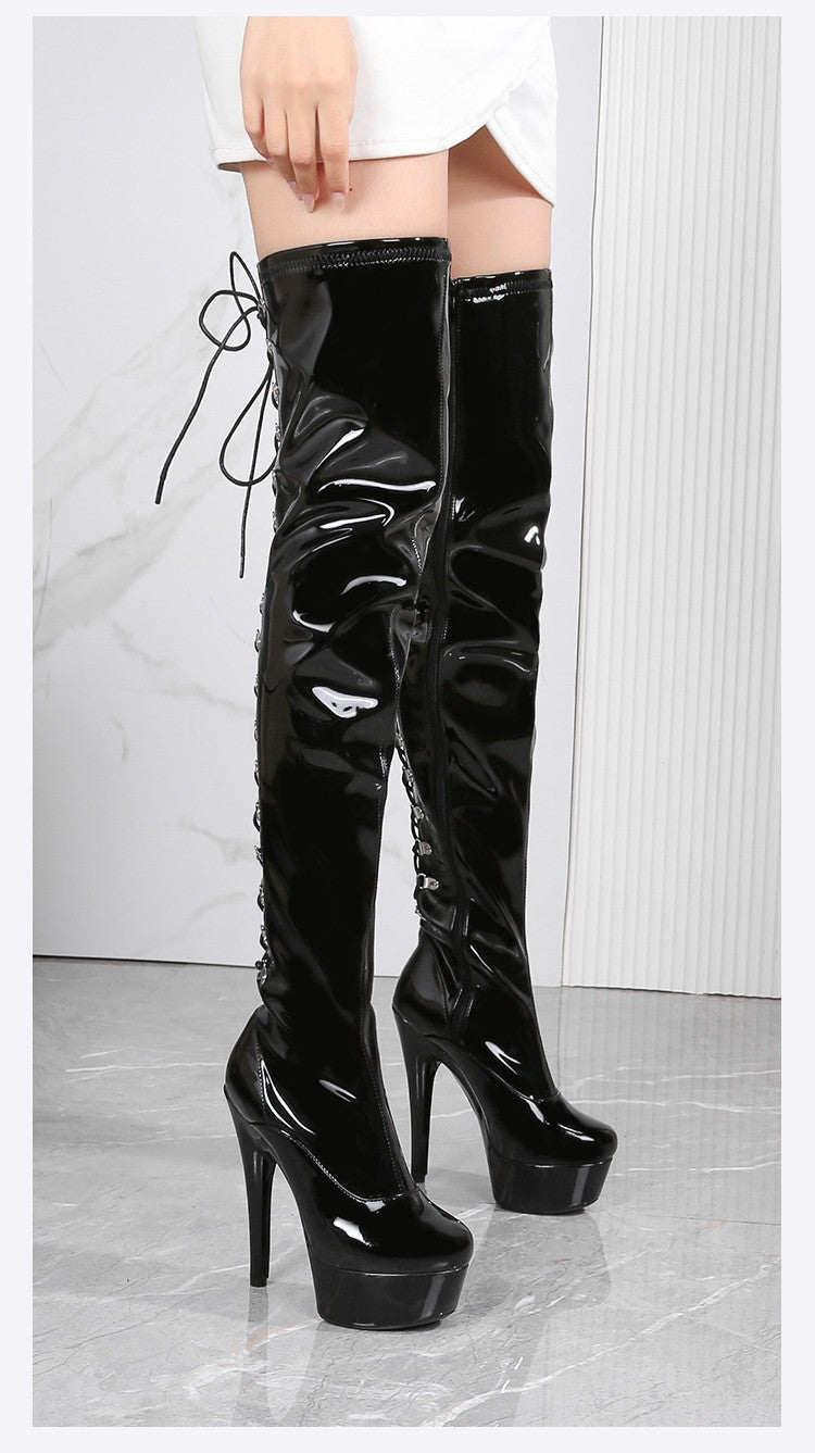 New Black Pole Dancing Long Shoes Night Club Party Queen Boots Over the Knee Boots High Heels Women Boots Sexy Thin Heels Shoes