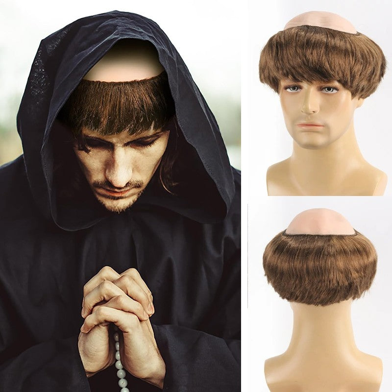 Fun Bald Cosplay Synthetic Hair Monk Wig, Novel Brown, Suitable For Halloween And Christmas-Themed Parties, 6-Inch Bald Wig