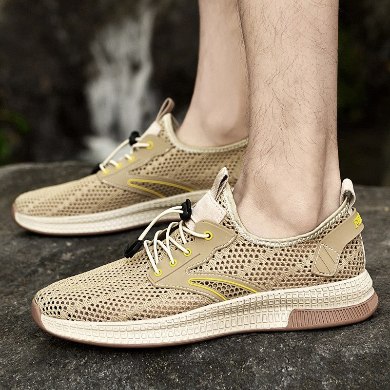 Outdoor Men Casual Shoes Genuine Leather Mens Shoes Brand Climbing Hiking Travel Shoes Breathable Man Sneakers Summer Footwear