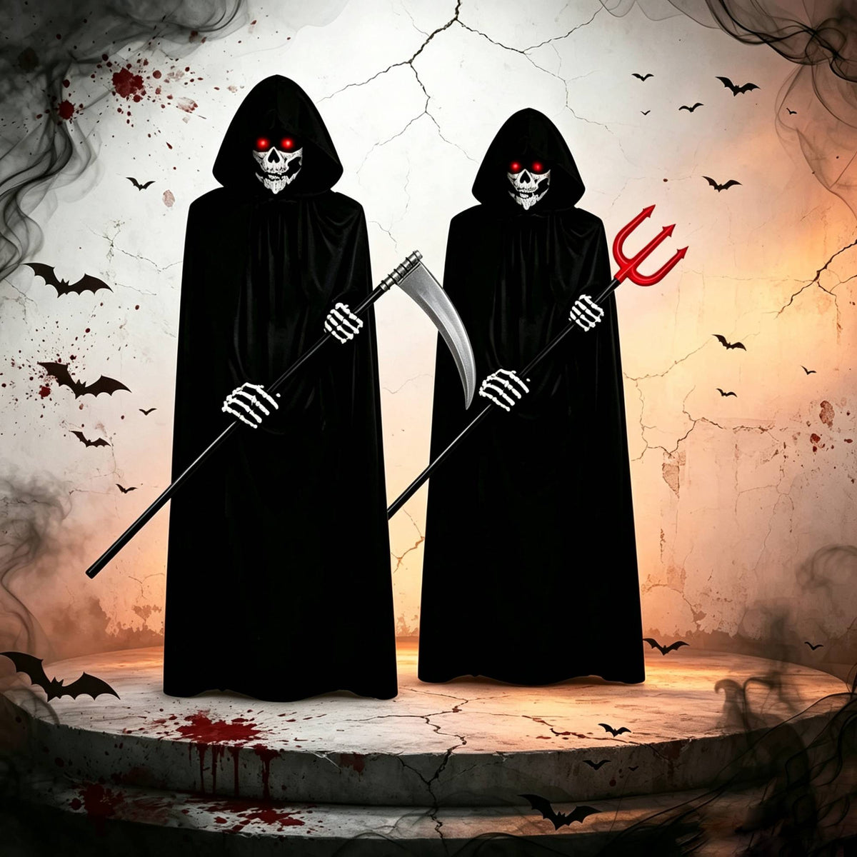 Halloween New Party Role Playing Adult Death Black Cloak Halloween Skull Ball Costume Prop Set Adult Gift ?