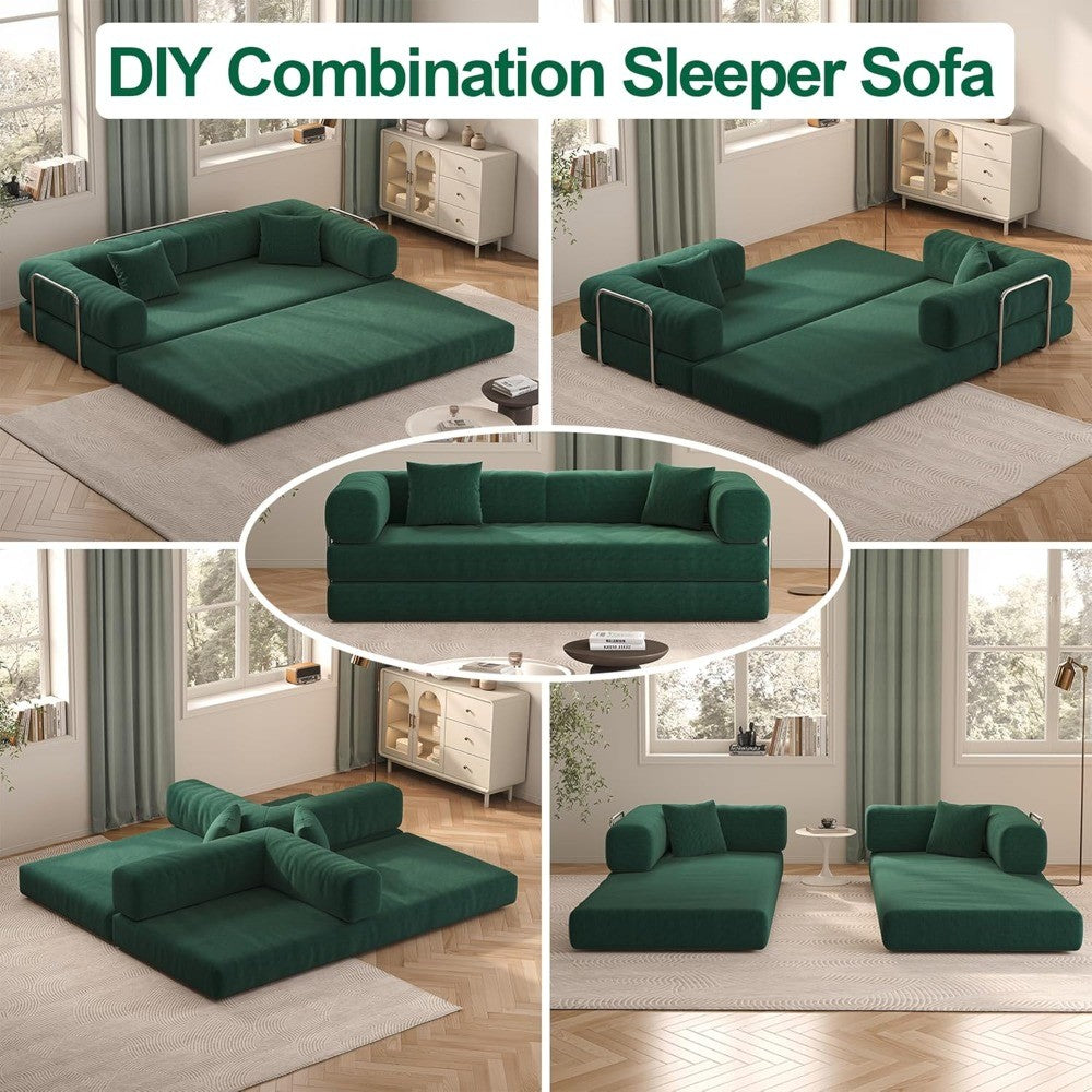 79" Convertible Sofa Bed with Pillows, Corduroy Folding Sleeper Sofa with Fixed-Shape Frame, Boneless Couch for Living Room