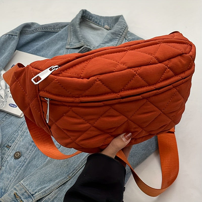 Quilted Patchwork Crossbody Bag - Large Nylon Purse, Multi-Pocket, Adjustable Strap. Grey Gift-Ready!