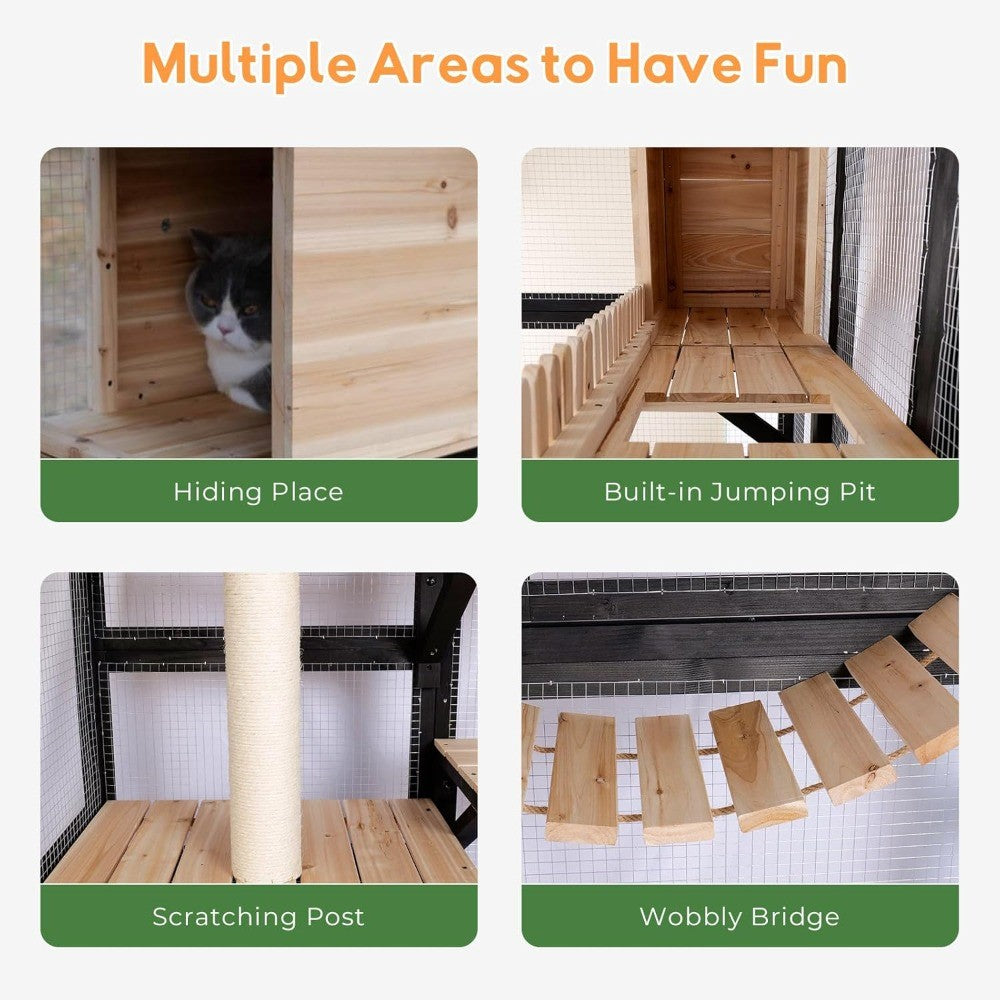 Large Cat Catio Outdoor Window Enclosure 73" Wooden Cat House Attached to Window Catio for Cats Walk in Kitty Kennel with Large