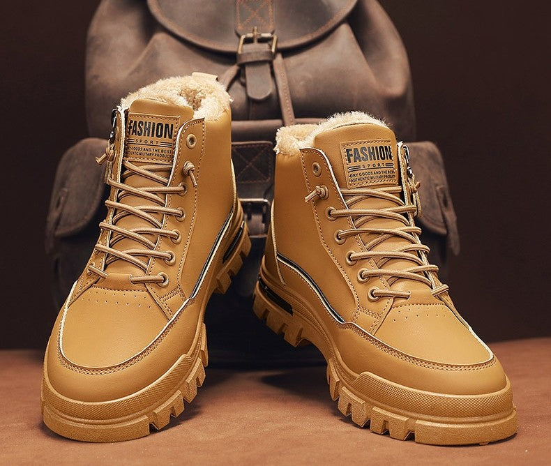 New winter plush thick warm men's cotton shoes trendy outdoor high top male snow boots