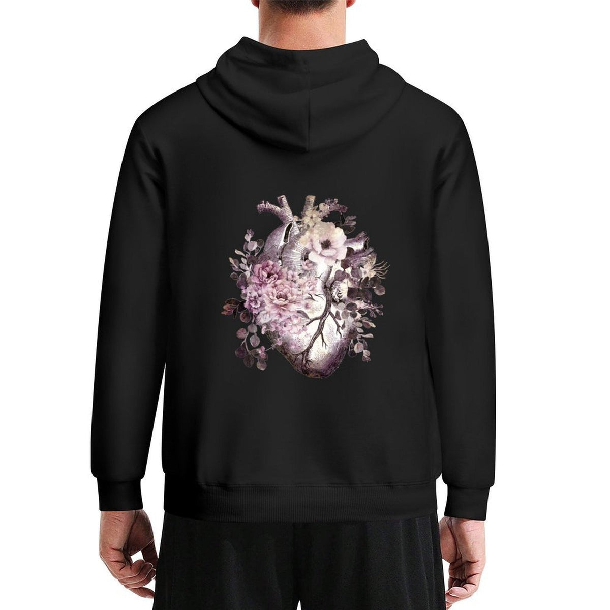 Bloom Floral Heart Human Anatomy pink watercolor style flowers Hoodie fashion men new hooded tee