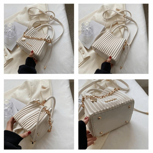 Unique Pleated Design Crossbody Bag Chain Shoulder Elegant Shoulder Purse Stylish Bucket Bag Versatile Style