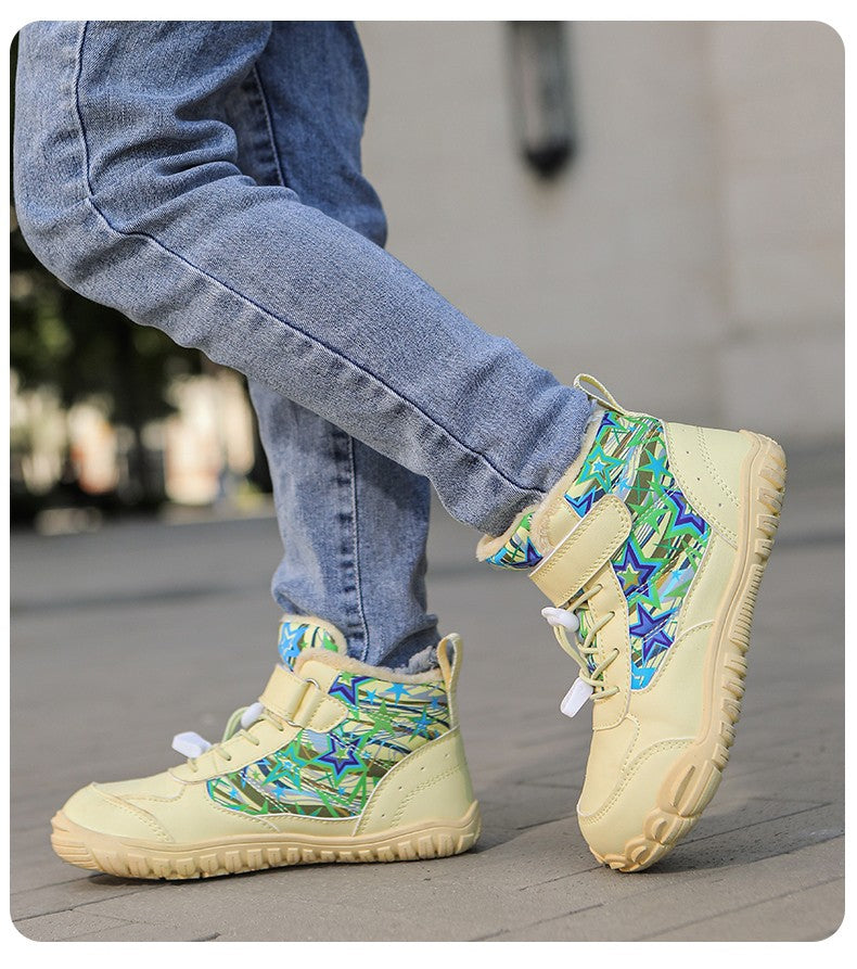 2025 Kids Barefoot Snow Boots Wide Toe Winter Insulated Waterproof Fur Lined Shoes for Boys Girls Cold Weather Outdoor Sneakers