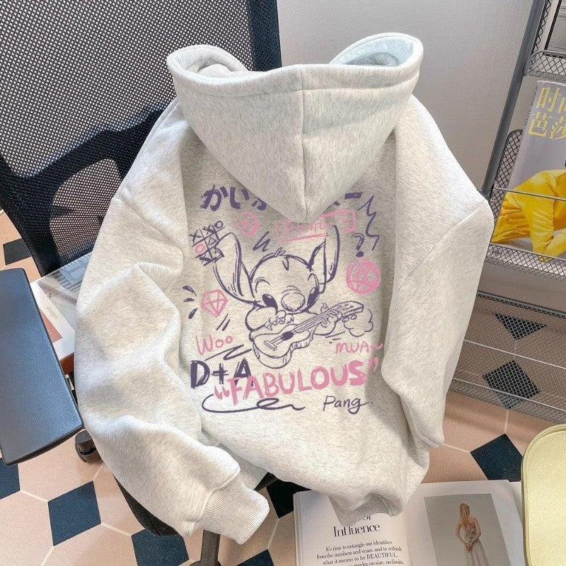 Cute Cartoon Stitch Series Fashion Sweater Kawaii Disney Peripheral Autumn New Trendy Oversize Hooded Jacket Gift for Friends