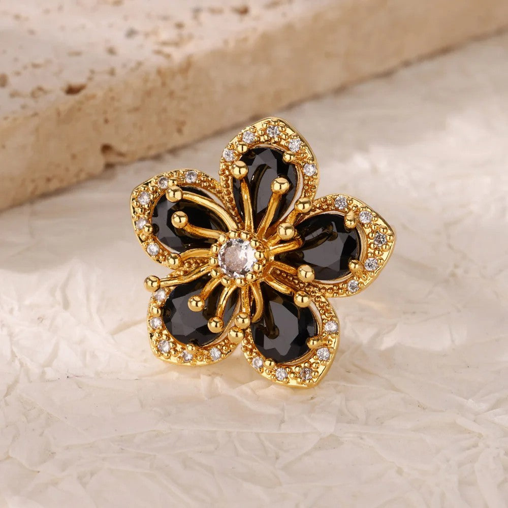 Luxury Stainless Steel Rings Gold Plated Colorful Stone Zircon Crystal Heart Ring For Women Wedding Boho Jewelry Christmas Gift