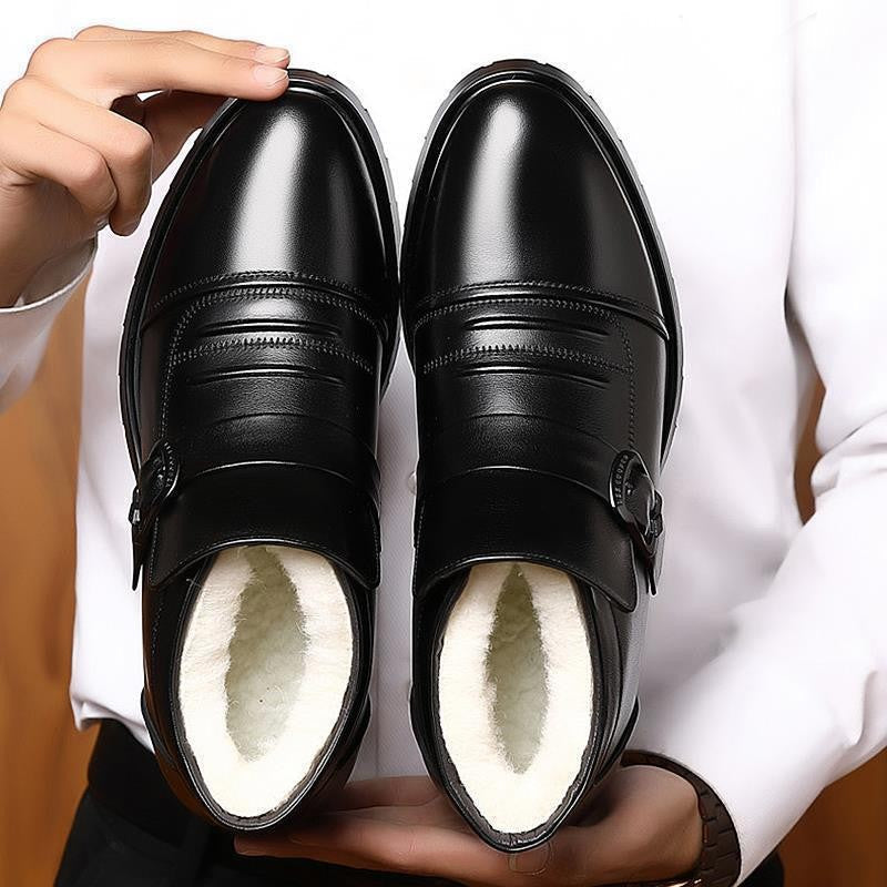 Snow Boots for Men Leather Black British Style Winter Shoes Man Casual Thick Plush Work High Quality Anti Slip Fleece Fashion