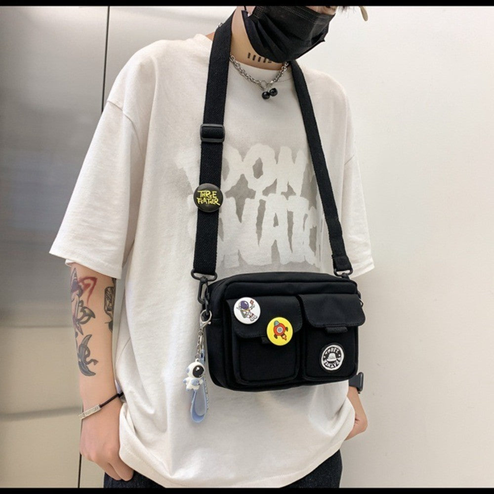 Fashion Versatile Men's Crossbody Bag Large Capacity Japanese Style Shoulder Bag Retro with Pendant Messenger Bag Unisex