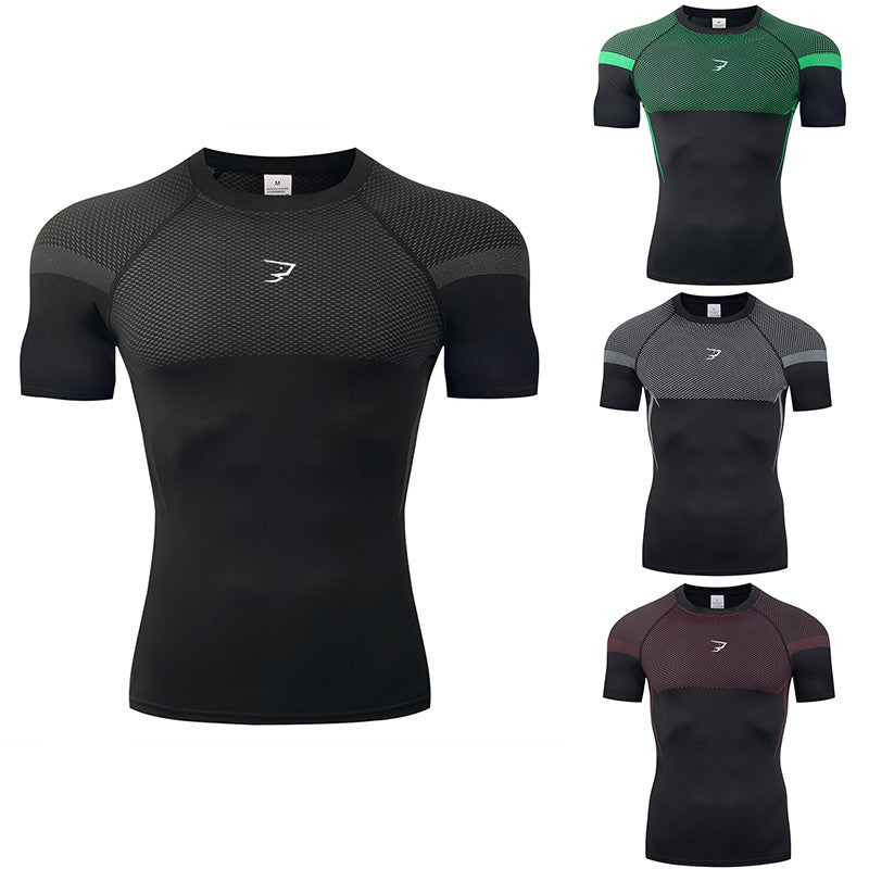 Men's Gym Compression Running Shirt Tight Short Sleeve Sports T-Shirt Fitness Training Workout Breathable Homme Athletic Shirt