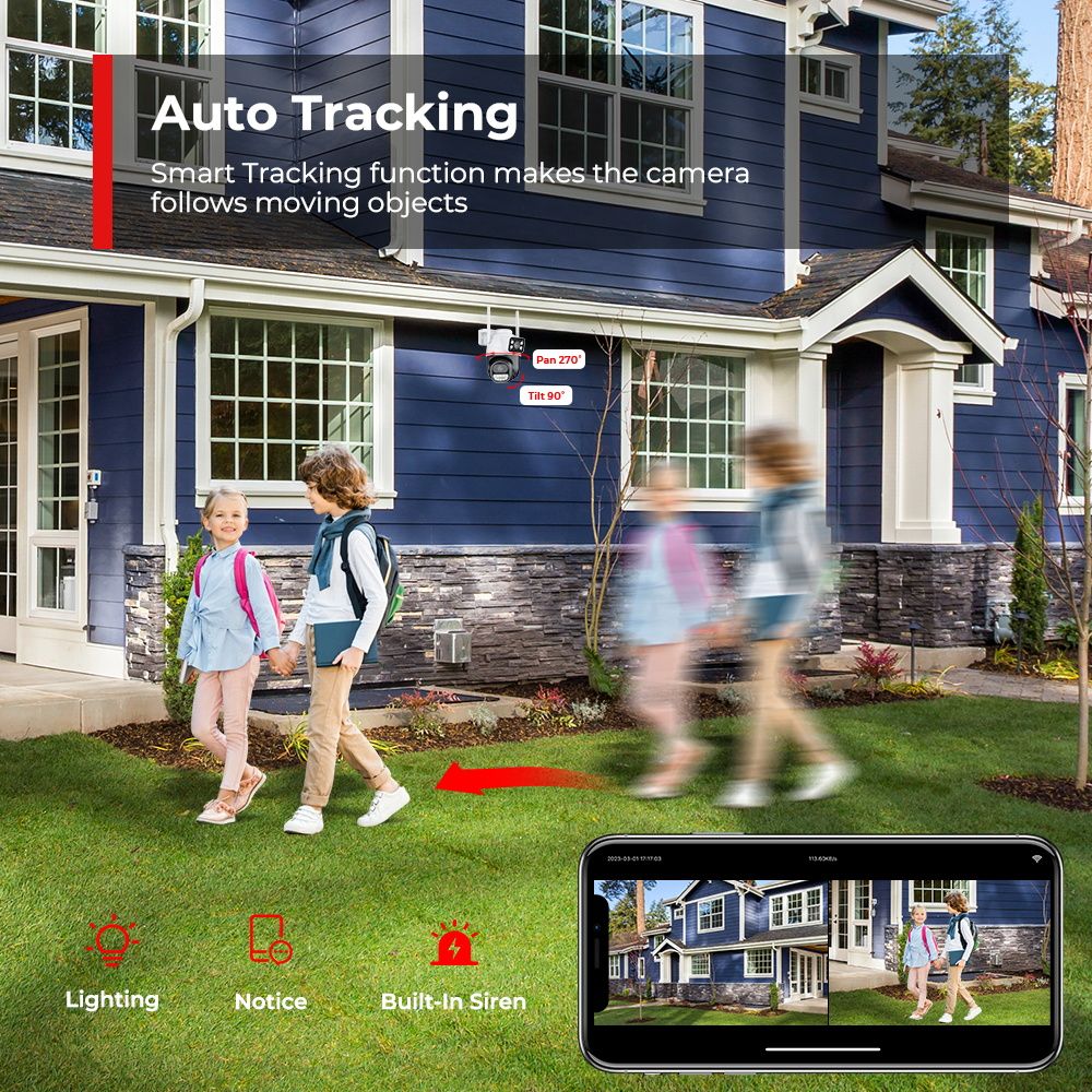 4K 8MP Wifi PTZ Camera Dual Lens Dual Screen Wireless Outdoor IP Camera Auto Tracking Security CCTV P2P Video Surveillance iCSee