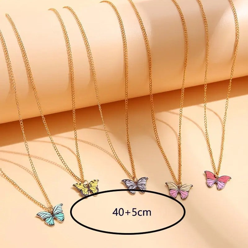 5 Pcs Fashion Boho Colorful Butterfly Necklaces Set for Women Korea Style Pendant Necklace Cute Jewelry Gift Wholesale 2024 New
