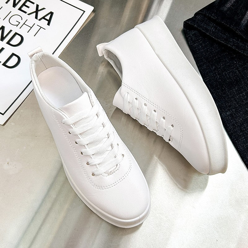 Fashion Thick Sole Black White Soft Men Leather Shoes Platform Men Casual Board Shoes Walking Sport Shoes Lightweight Work Shoes