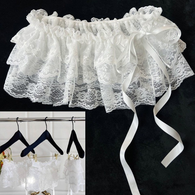 Korean Ins Unique Lace Layered Gauze Skirts Lace Trim A-Line Short Cloth Mini Waist Skirts Harajuku Girl's White Skirts Y2K
