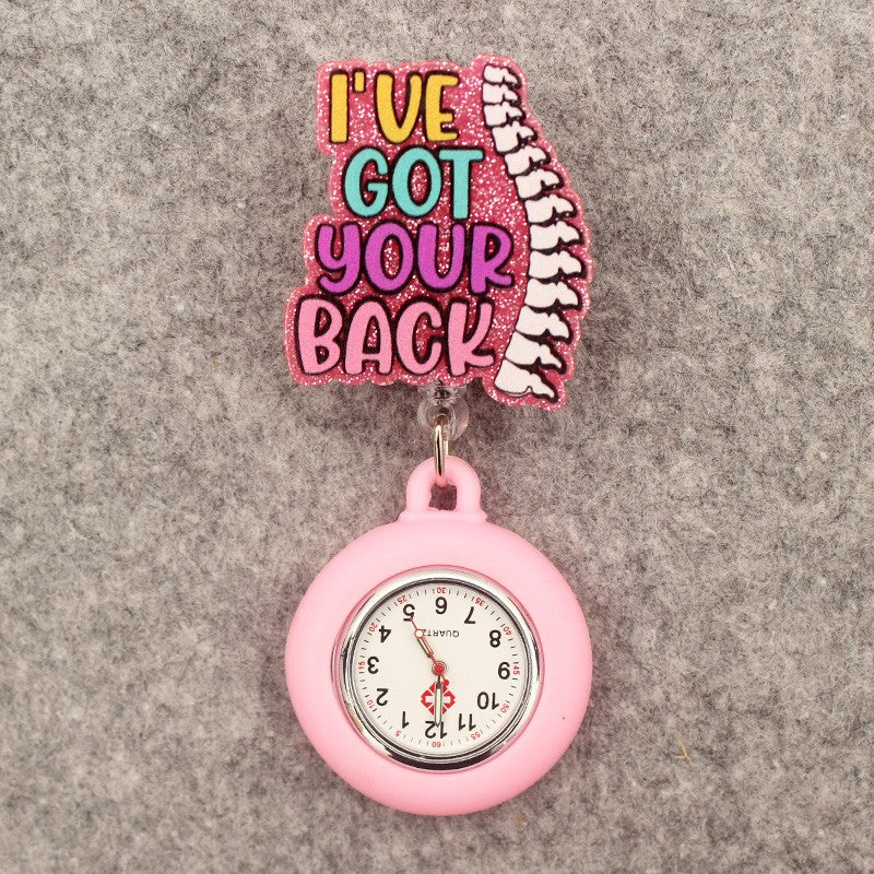 Glitter Acrylic Hospital Acrylic Heart Stethoscope Lovely Nurse Doctor Alligator Clip Pocket Watches Medical Hang Clock Gift