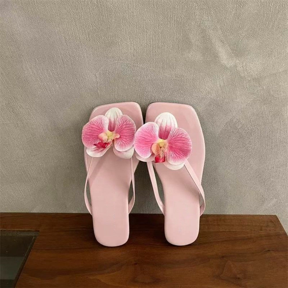 Daily Sweet Butterfly Orchid Slipper Summer Vacation Flower Flip Flops Elegant Out Wear Women's Sandals Ladies/Girls