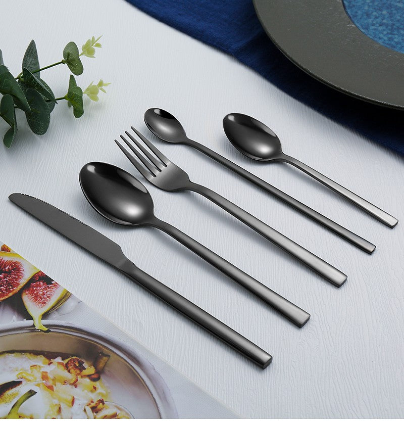 Western Tableware Black Dinnerware Set 6 Pieces Cutlery Set Stainless Steel Knife Fork IceTea Spoon Party Classic Silverware Set
