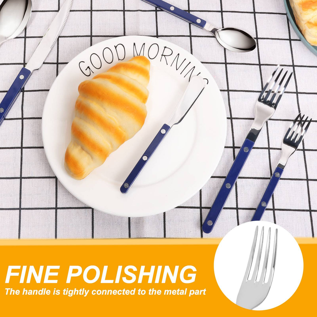 6Pcs Stainless Steel Flatware Set Rivet Design Finely Polished Knife Fork and Spoon Silverware for Kitchen Restaurants Gathering