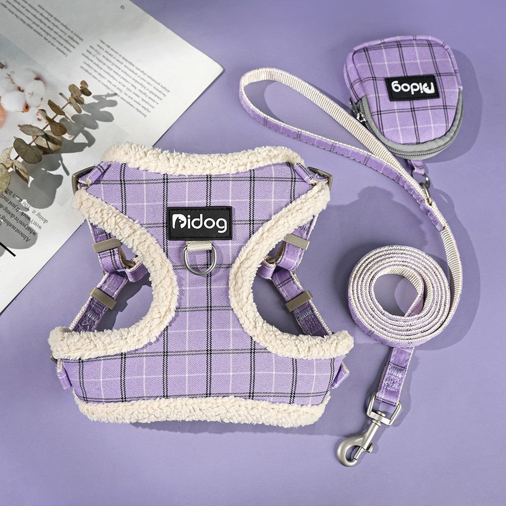 Breathable Dog Harness Leash Bag Set Winter Warm Dog Fur Harnesses Vest Pet Walking Rope With Garbage Bag for Small Medium Dogs