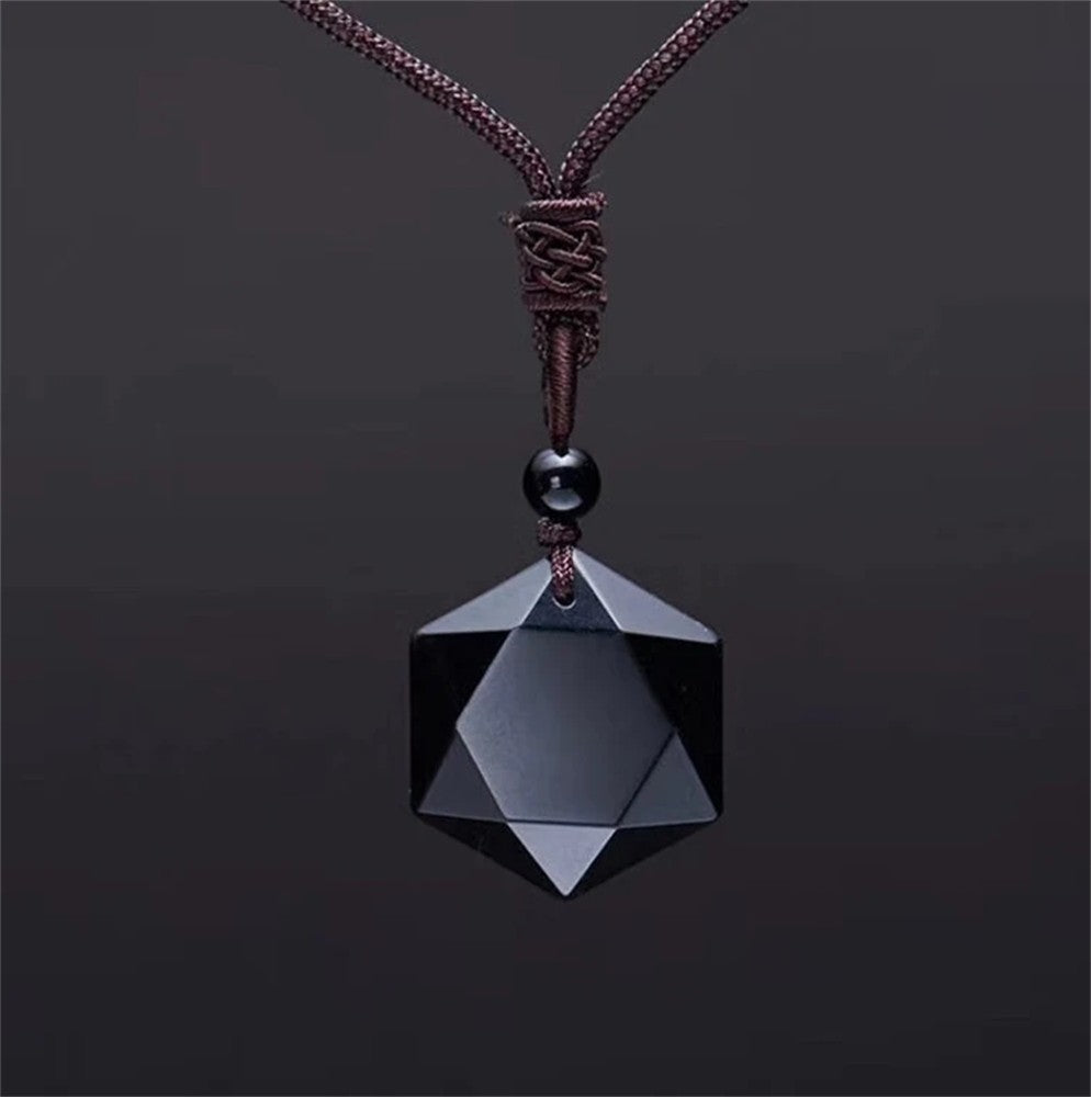 New Fashion Black Obsidian Pendant Necklace Obsidian Star Pendant Lucky Love Crystal Jewelry With Free Rope Drop shipping
