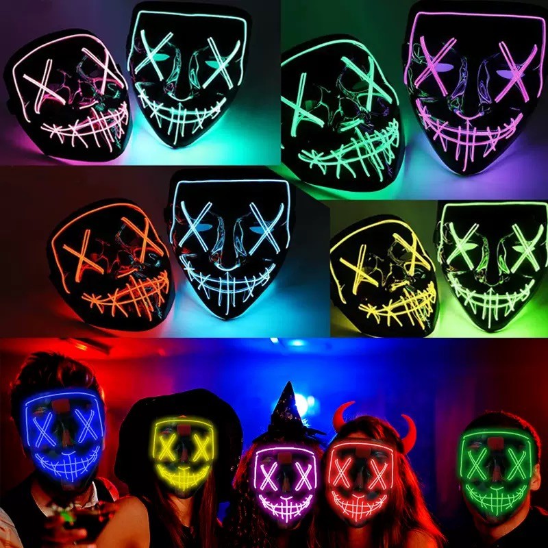 LED Glowing Black V-Shaped Mask, Masquerade Cheering Prop, EL Ghost Face Mask, Glowing Mask
