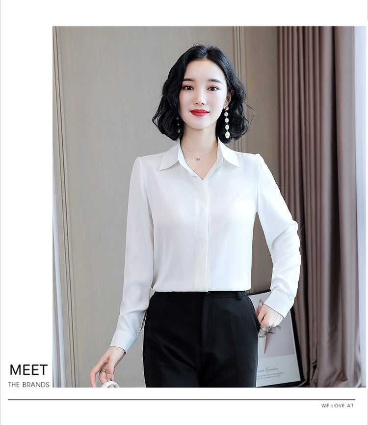 Women Silk Office Shirt 2025 Fashion Long Sleeve Casual Female Tops Elegant Ladies Vintage White Satin Blouses Shirts Oversized