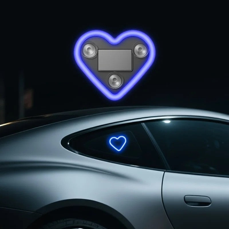 Solar-Powered Led Car Window Neon Lights - Heart-Shaped Rgb-Free Color-Changing Interior Wiring Free Atmosphere Light