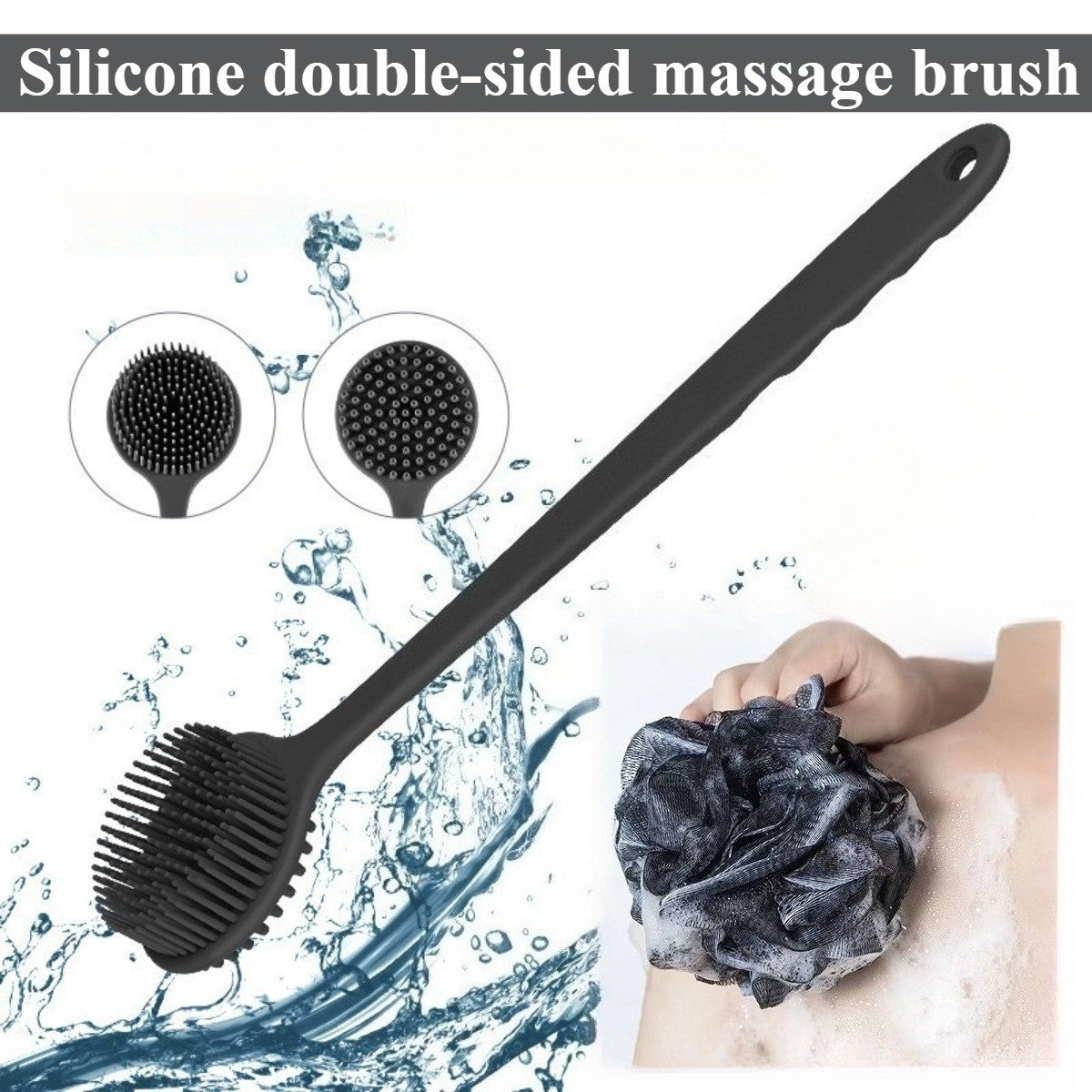 Double Sided Bath Brush Bath Puff Set Back Silicone Body Scrubber Silicone Long Handle Design for Body Exfoliation Deep Cleaning
