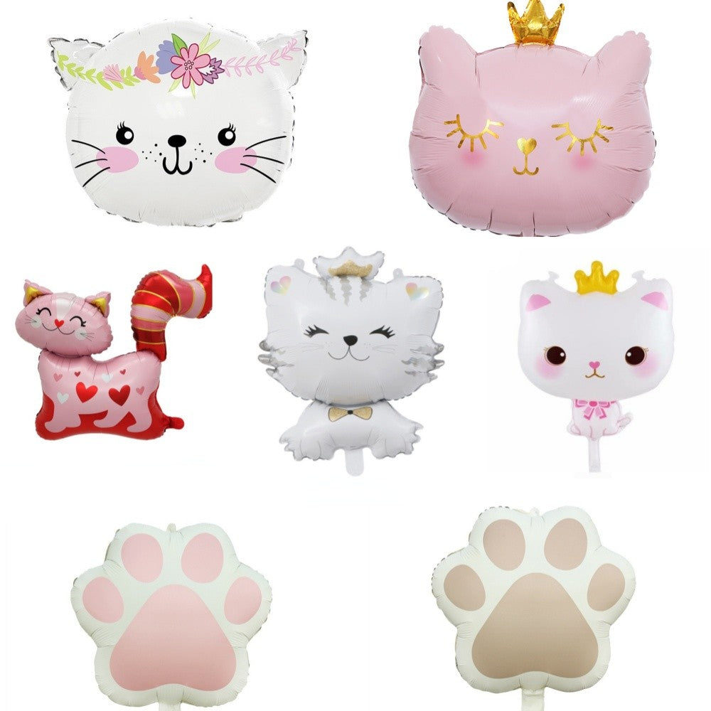 Cartoon cat aluminum foil balloon, cute crown cat pet animal themed party decoration