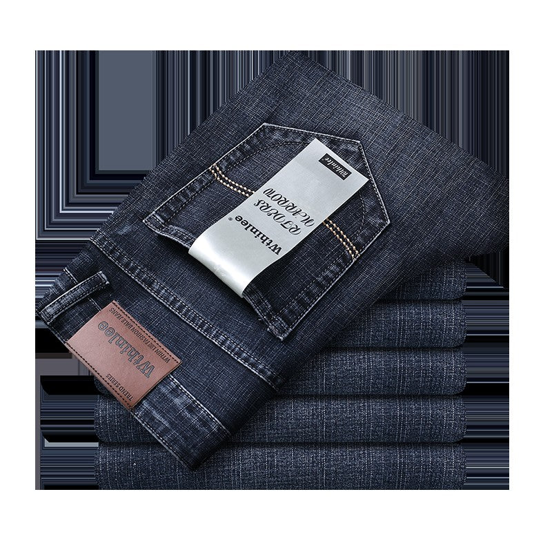 Spring Autumn Business Men Jeans Casual Straight Stretch Fashion Classic Black Sky Blue Grey Work Denim Trousers Brand Clothing