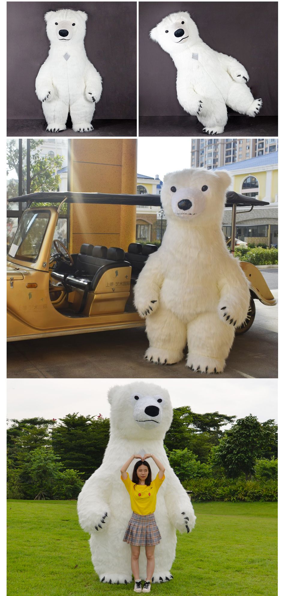 US stock Inflatable Polar Bear Costume Mascot for Advertising Christmas Halloween Adult Fursuit Panda Gorilla Carnival Suit