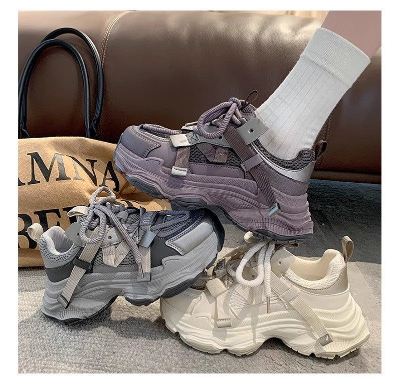 Women's Chunky Sneakers Breathable Mesh Platform Sports Shoes Woman Fashion Lace Up Thick Sole Casual Shoes Mujer