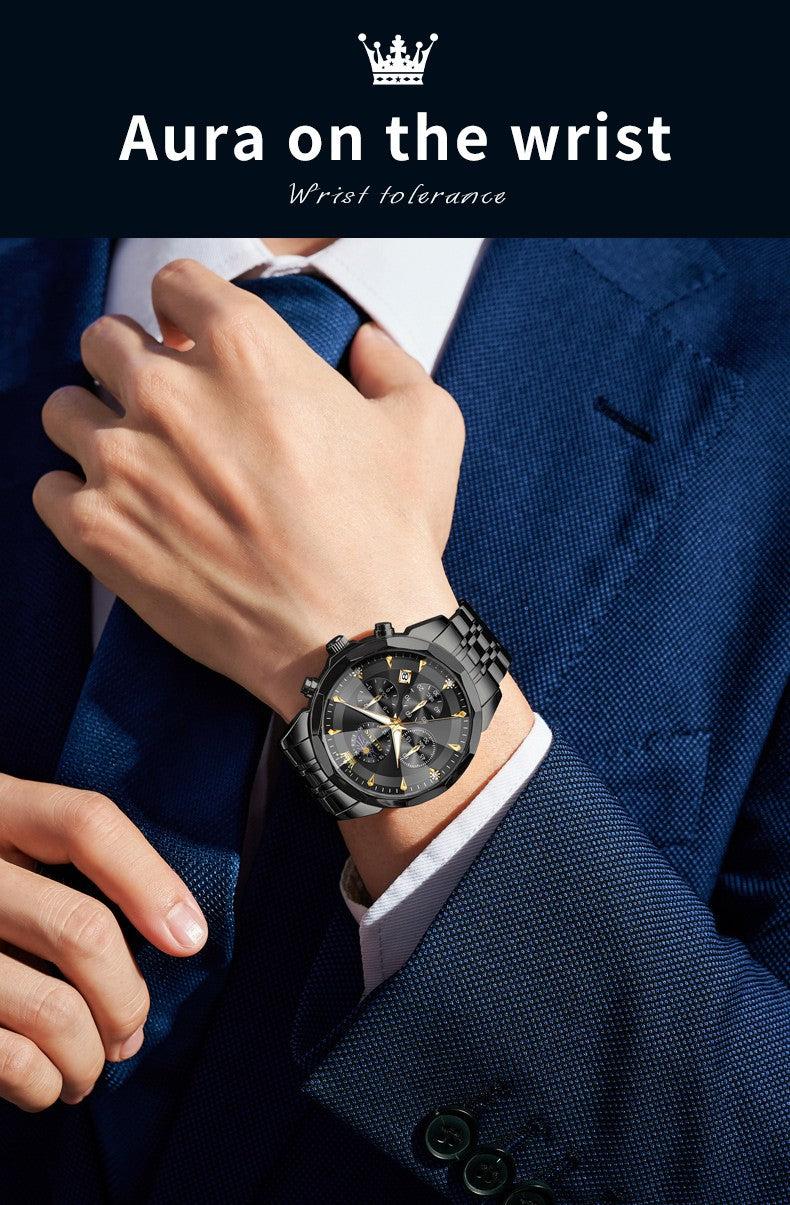 OLEVS Original Fashion Moon Phase Men's Watches Waterproof Chronograph Quartz Watch Stainless steel Calendar Brand Wristwatch