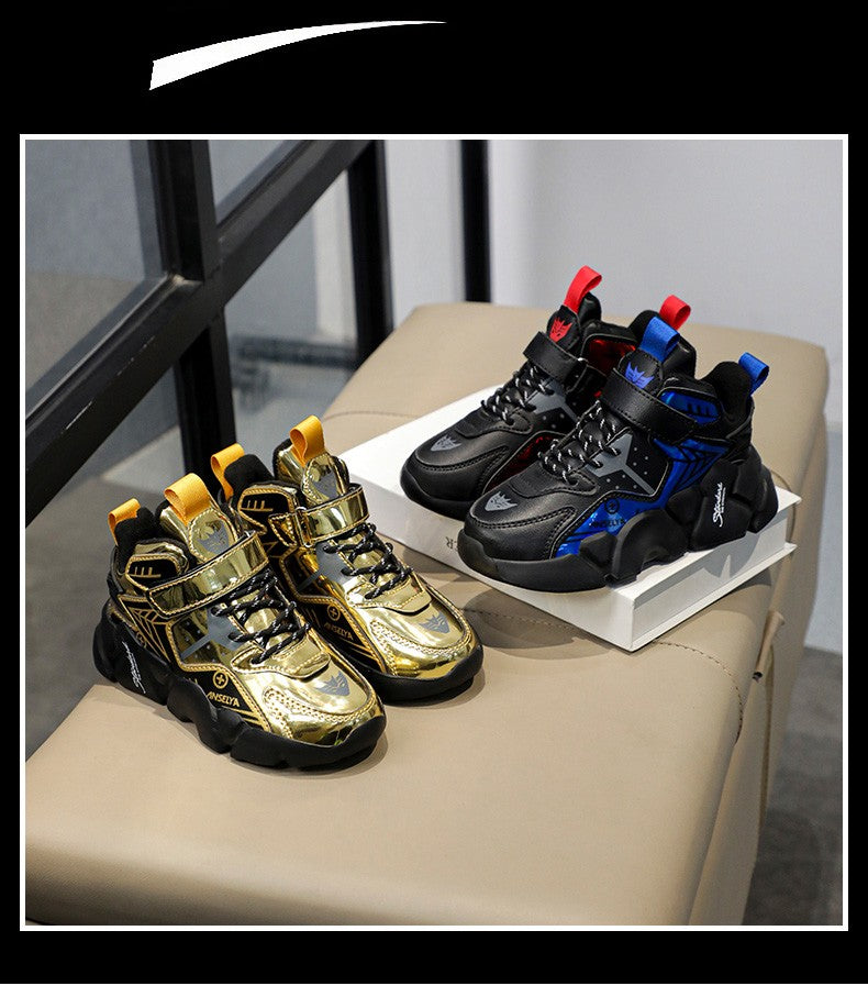 Winter Children's Fashion Sports Shoes Leather Boys' Running Sneakers Flat Casual Walking Shoes Warm Lightweight Outdoor Boots