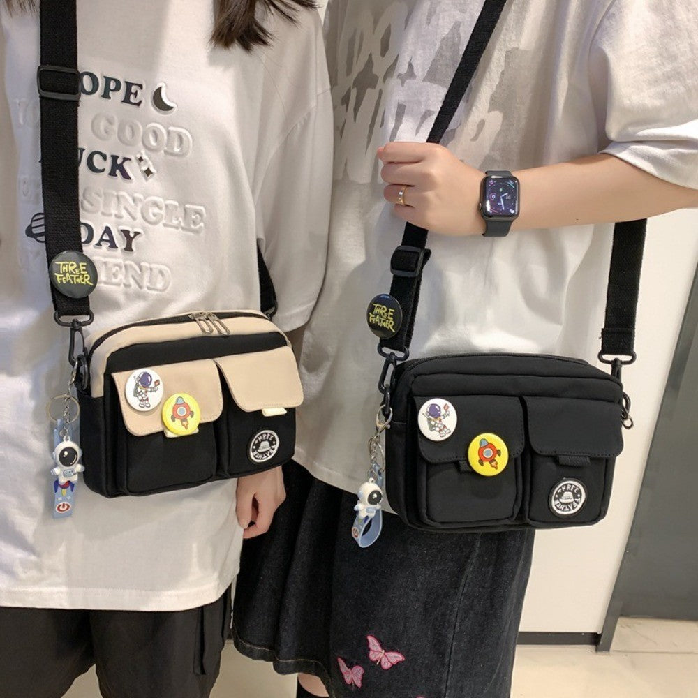 Fashion Versatile Men's Crossbody Bag Large Capacity Japanese Style Shoulder Bag Retro with Pendant Messenger Bag Unisex