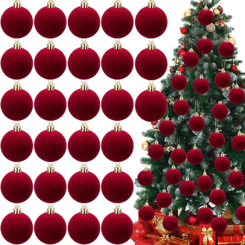 6cm Wine Red Velvet Christmas Balls for Xmas Tree Flocked Xmas Ball Hanging Pendents Navidad Festival Party Home Decor Supplies