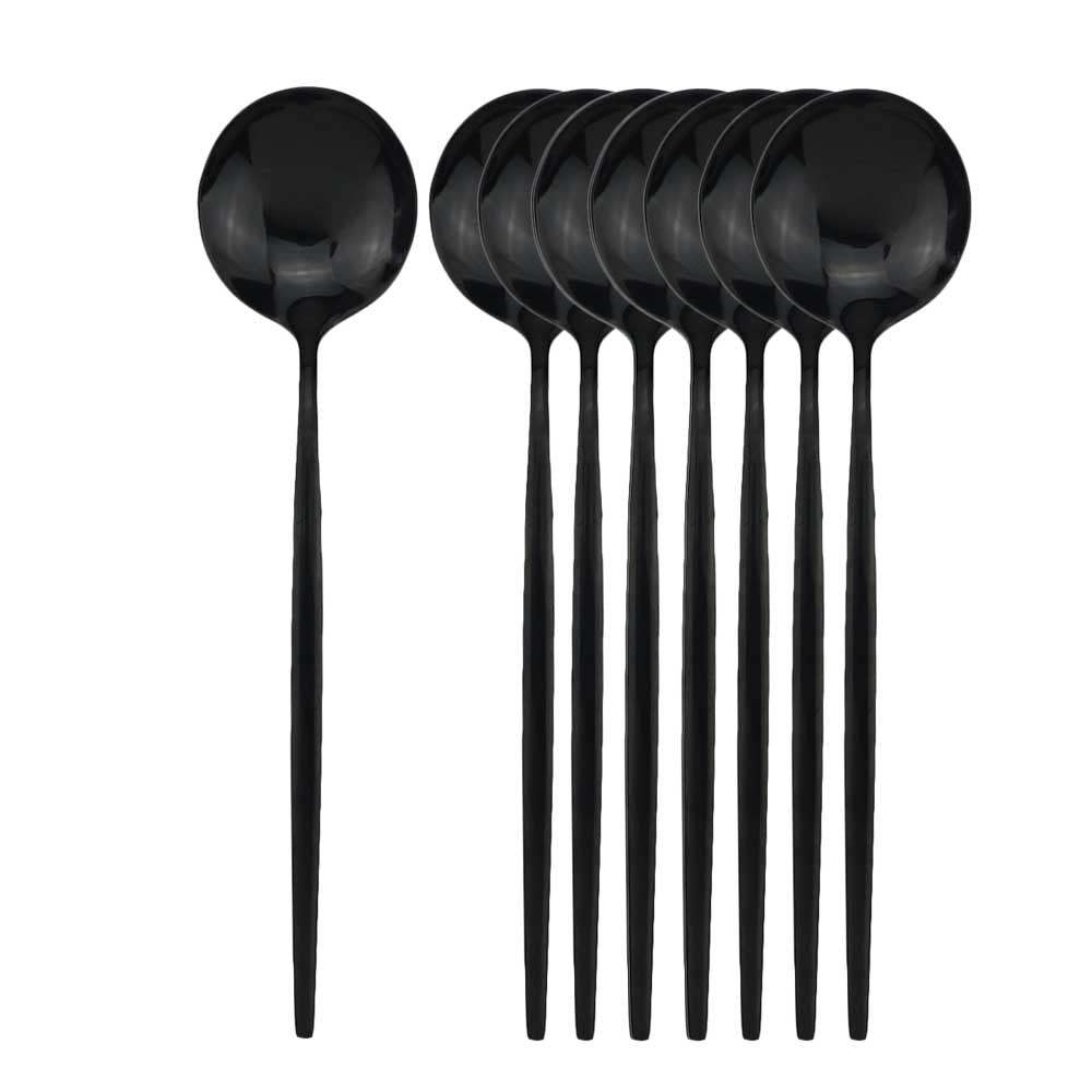 8Pcs Dinner Spoon Dinnerware Stainless Steel Silverware Gold Tableware Kitchen Flatware Black Cutlery