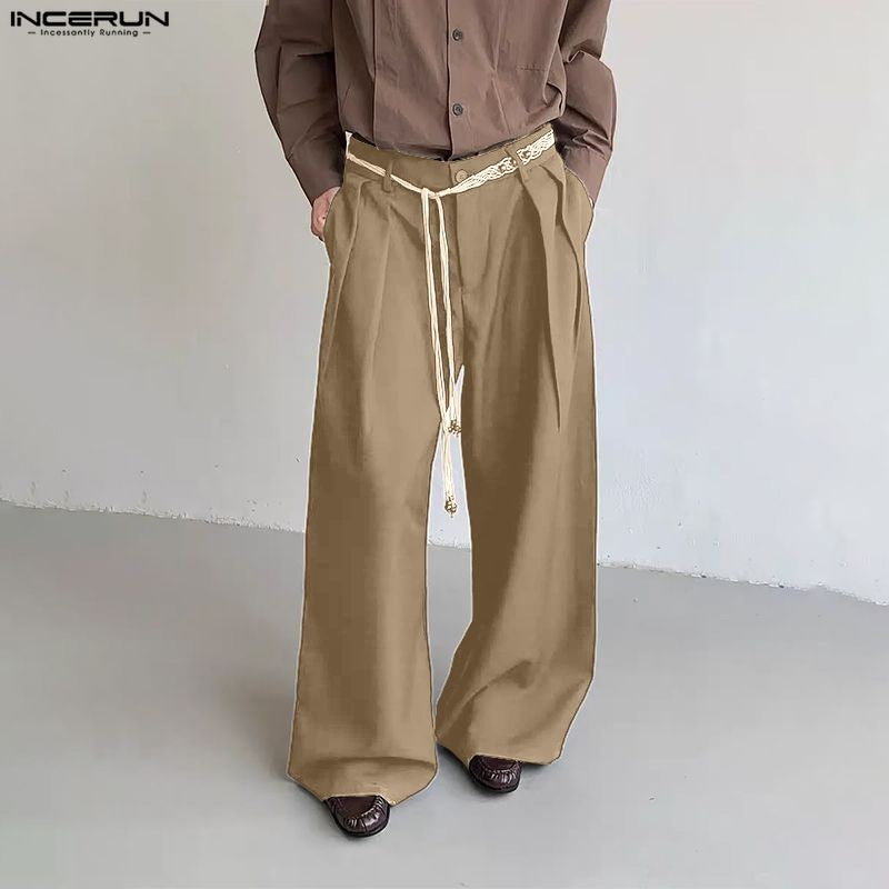 INCERUN Men Wide Leg Pants Solid Button Joggers Loose Casual Trousers Men Streetwear Korean Style Fashion Male Long Pants S-5XL