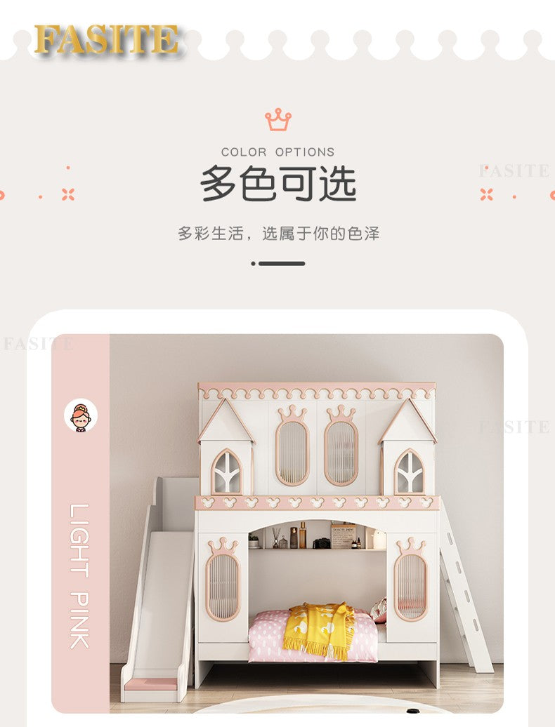 Castle princess bed, children's bed, girl's bedroom, double bed, tree hole, solid wood
