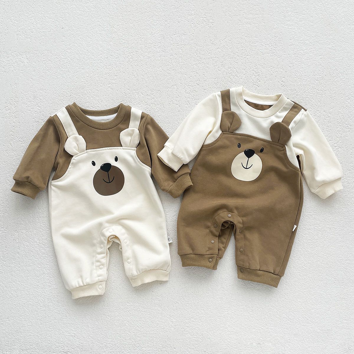 Autumn Baby Bodysuit Little Bear Pattern Dual Color Long Sleeve Warm Jumpsuit Baby Clothes Baby Boys Girls Romper 0-2 Years Old
