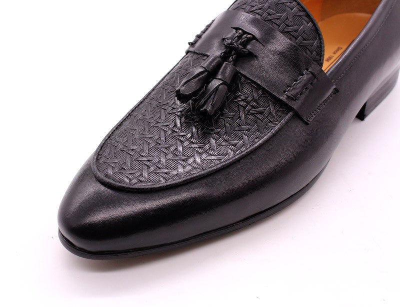 FELIX CHU Men's Genuine Leather Tassel Loafers Italian Luxury Fashion Slip-On Dress Shoes for Parties Weddings Casual Wear
