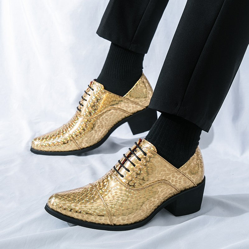 New pointed high-heeled shoes for men to increase business dress office men's shoes groom wedding wedding shoes