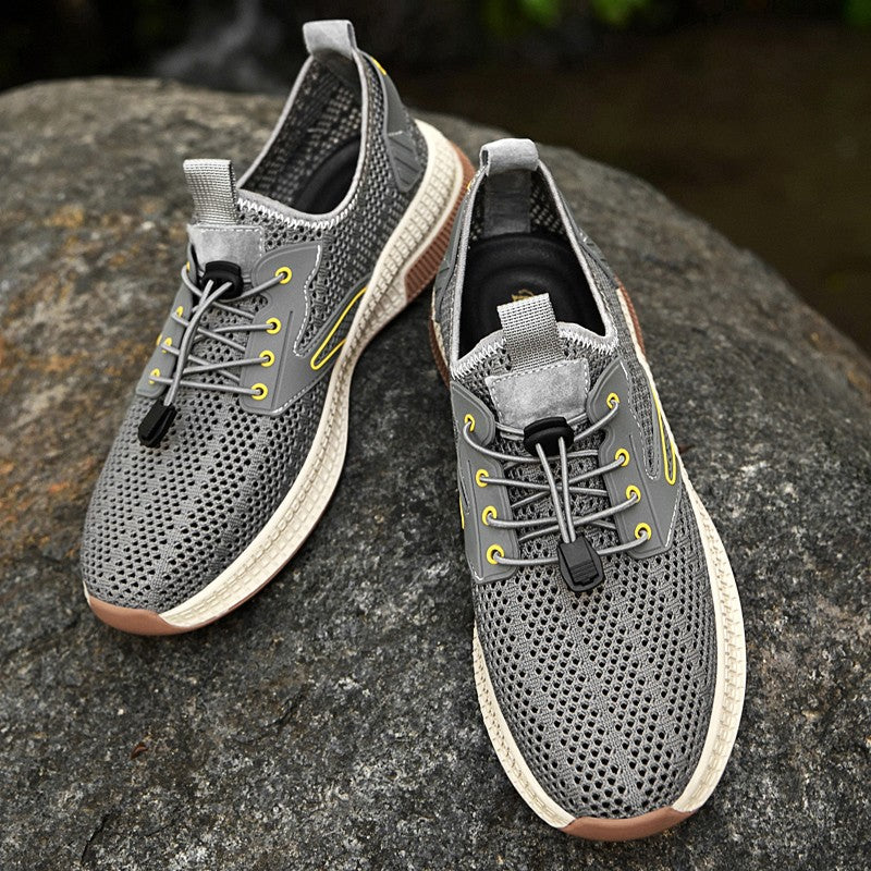Outdoor Men Casual Shoes Genuine Leather Mens Shoes Brand Climbing Hiking Travel Shoes Breathable Man Sneakers Summer Footwear