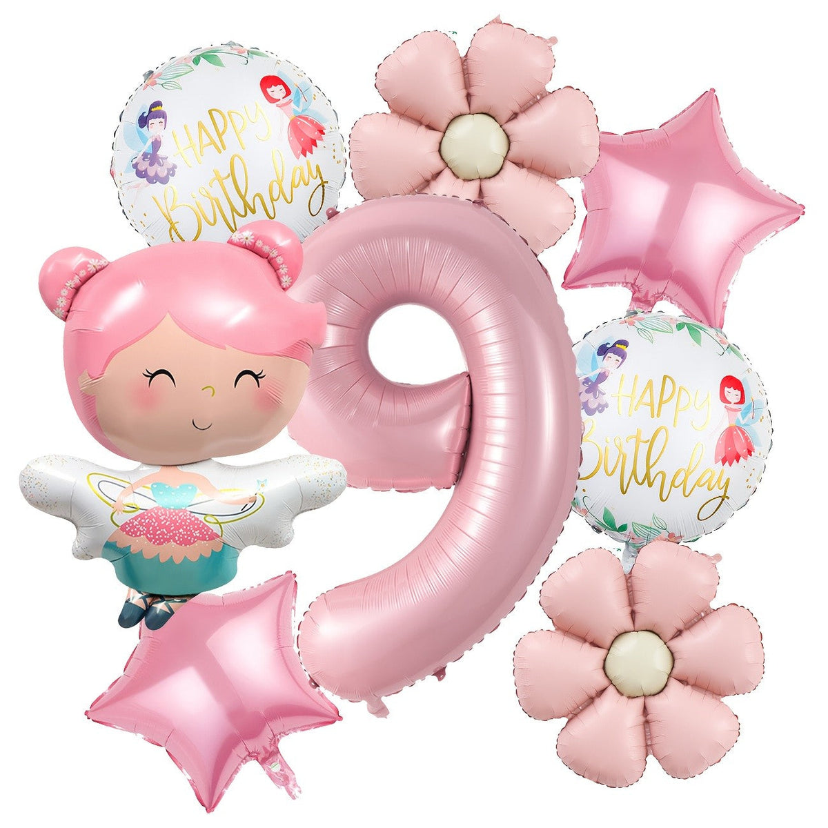 Cute Butterfly Fairy Theme Princess Birthday Foil Balloons Pink Wing Fairy Rainbow Balloons 4th Birthday Party Decorats