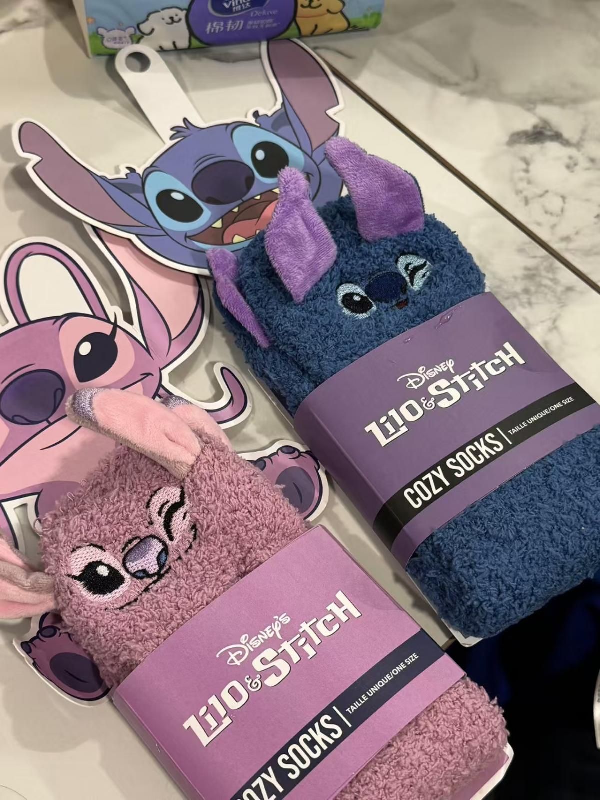 Disney Cute Stitch Cartoon Thermal Socks Coral Fleece Non Slip Floor Socks Cute Housewarming Present Christmas gift Couple socks