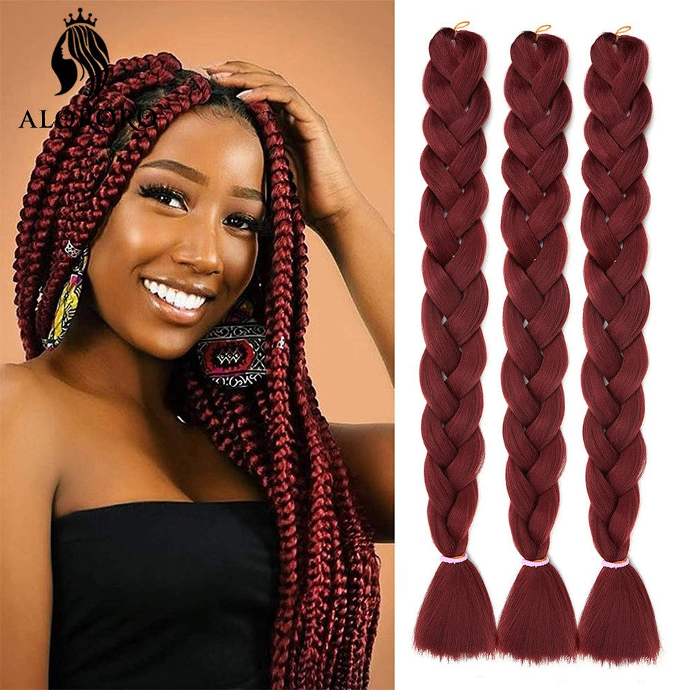 Alororo Synthetic Jumbo Braid Hair 82 Inch African Fake Hair High Temperature Fiber Puple Red Braiding Hair Extensions for Women