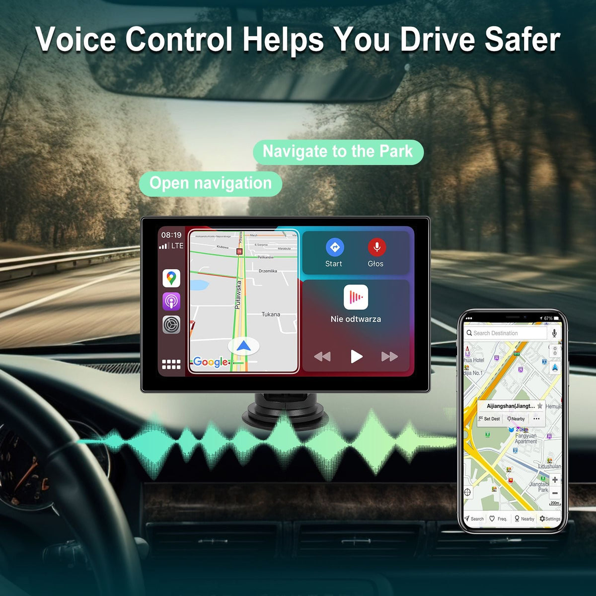 Portable 9" Car Mirror Radio Multimedia Video Player Universal Wireless CarPlay Android Auto Screen Bluetooth AUX TF GPS DVR