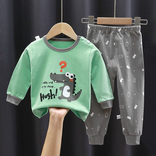 Cotton Children Pajamas Sets Unisex Soft Comfort Warm Cute Cartoon Printed Suitable Boys Girls Perfect for Autumn Winter Warmth